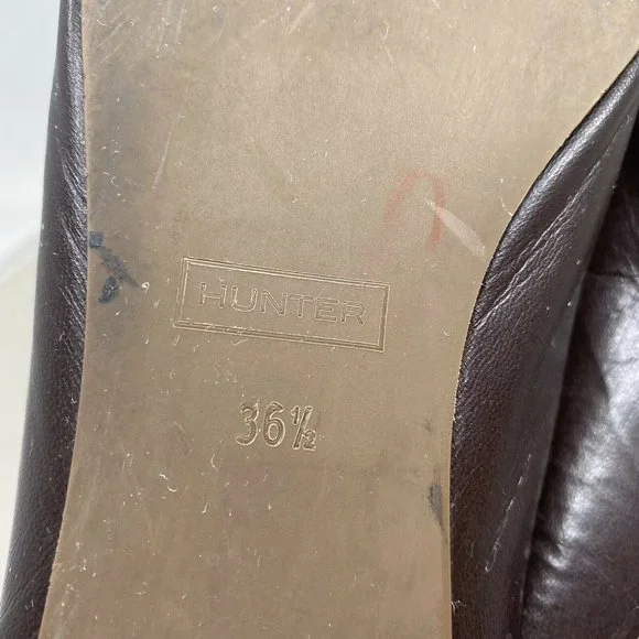 Hunter Women Ballet Flats Leather 36.5 6 6.5 Brown Leather Bow Shoes Round Toe - Picture 9 of 12